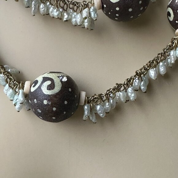 VTG Boho Chic Statement Necklace Beaded Rhinestones Mini Baroque Pearl 18" - Picture 6 of 9